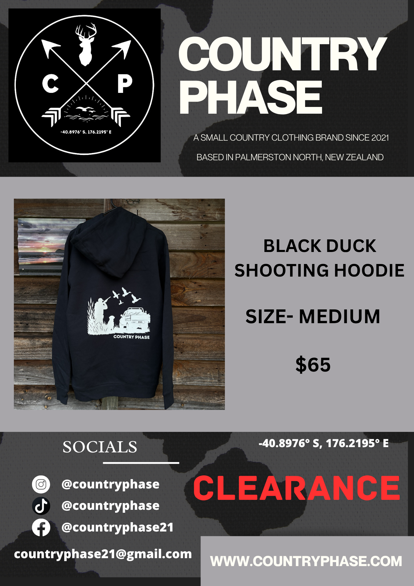 COUNTRY PHASE CLEARANCE - black duck shooting hoodie