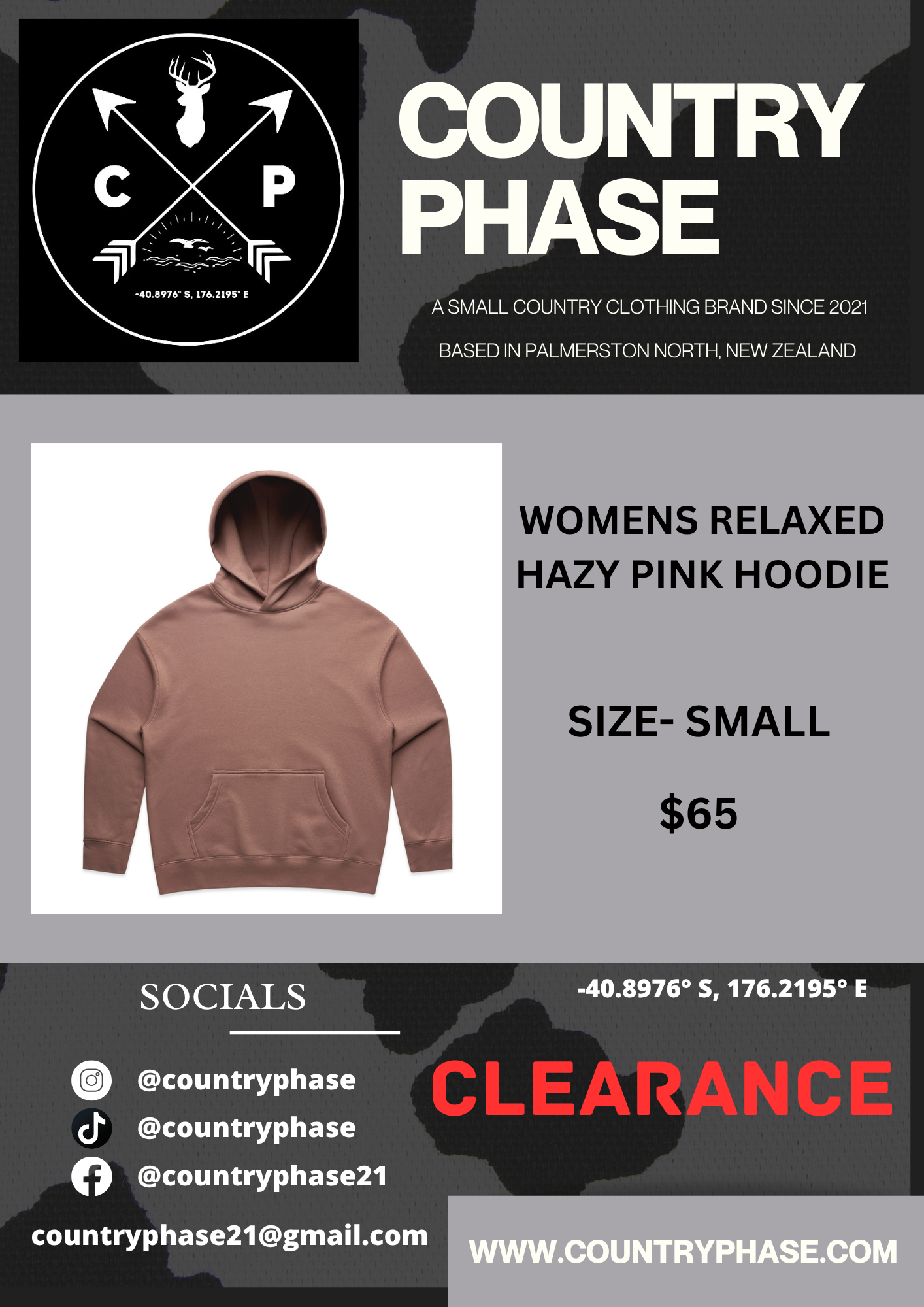 COUNTRY PHASE CLEARANCE -  womens relaxed hazy pink hoodie