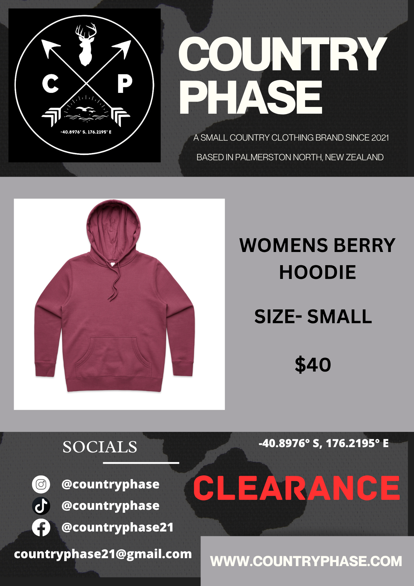 COUNTRY PHASE CLEARANCE -  womens berry hoodie