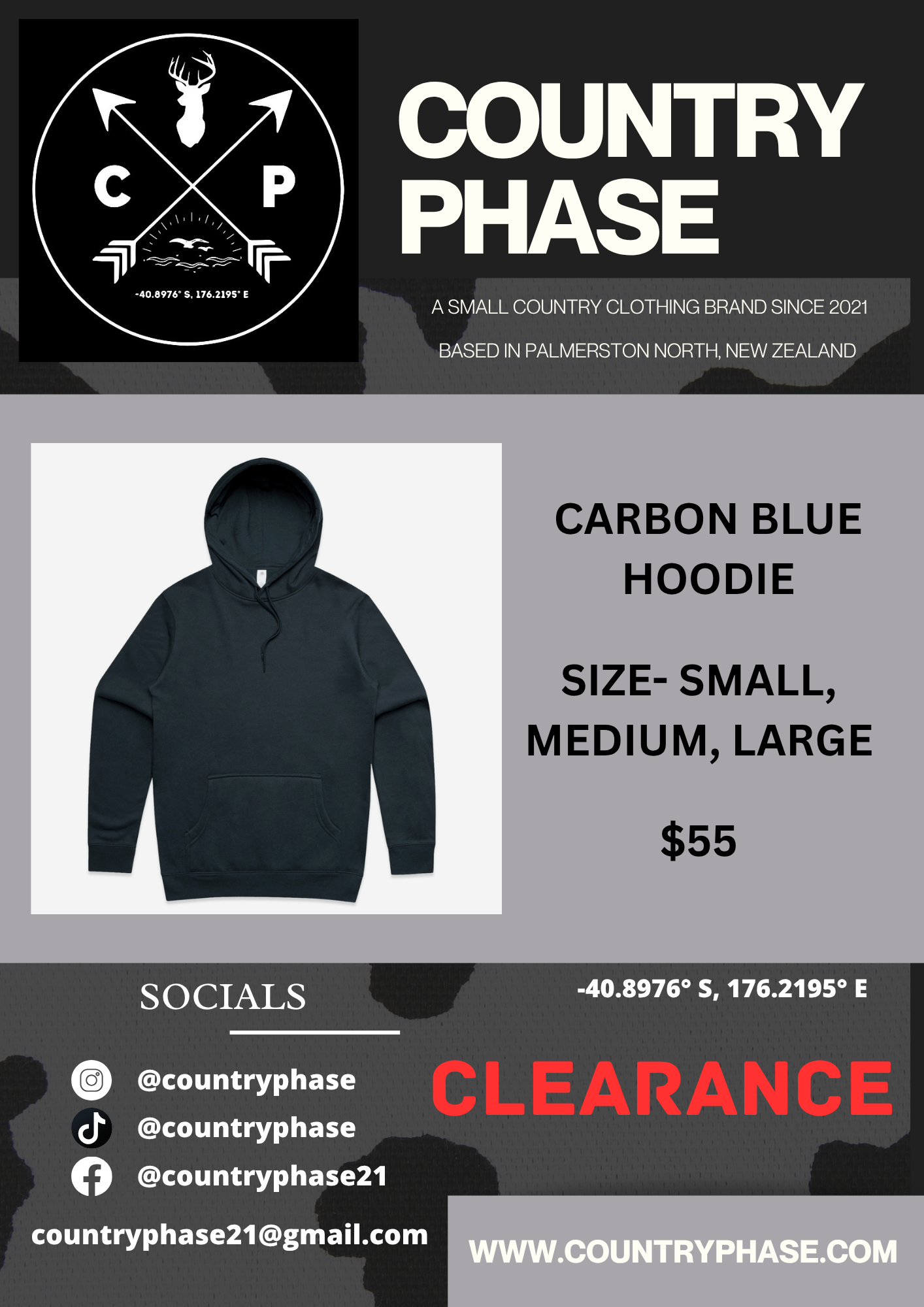 COUNTRY PHASE CLEARANCE - carbon blue hoodie